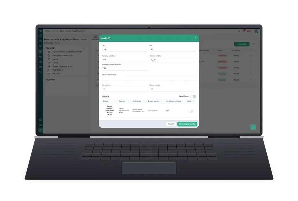 LOT editing and material consumption tracking in Dentalinx Laboratory