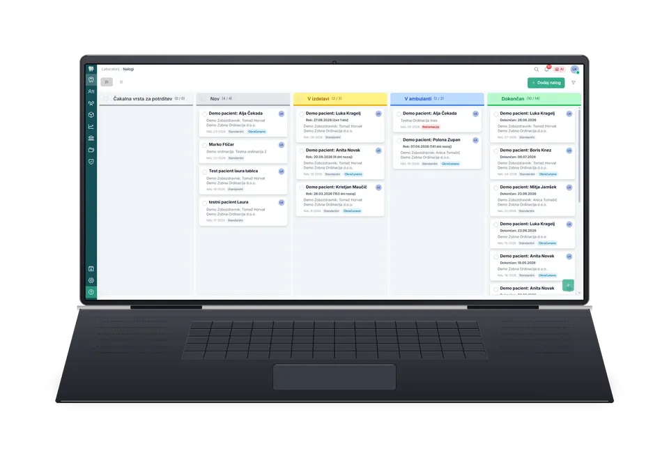 Kanban overview of work orders in Dentalinx Laboratory