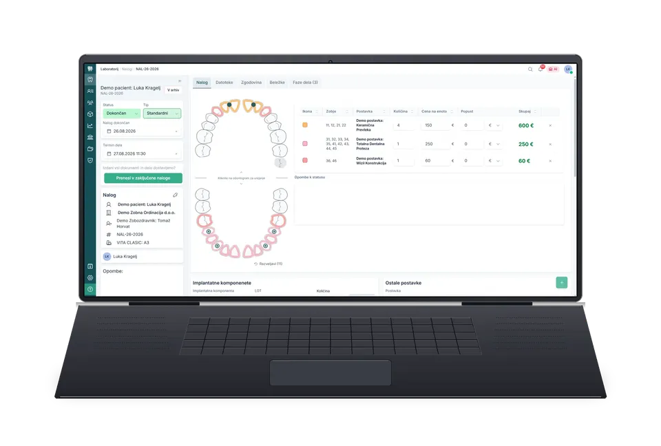 Dentalinx Laboratory work order with tooth chart and pricing
